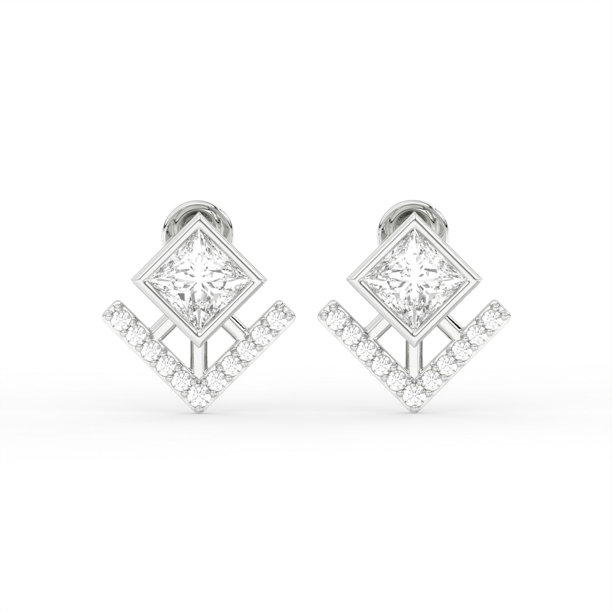 Veyra Geometric Diamond Rhodium Plated 925 sterling silver Stud