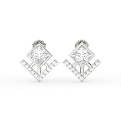Veyra Geometric Diamond Rhodium Plated 925 sterling silver Stud