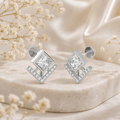 Veyra Geometric Diamond Rhodium Plated 925 sterling silver Stud