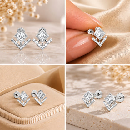 Veyra Geometric Diamond Rhodium Plated 925 sterling silver Stud