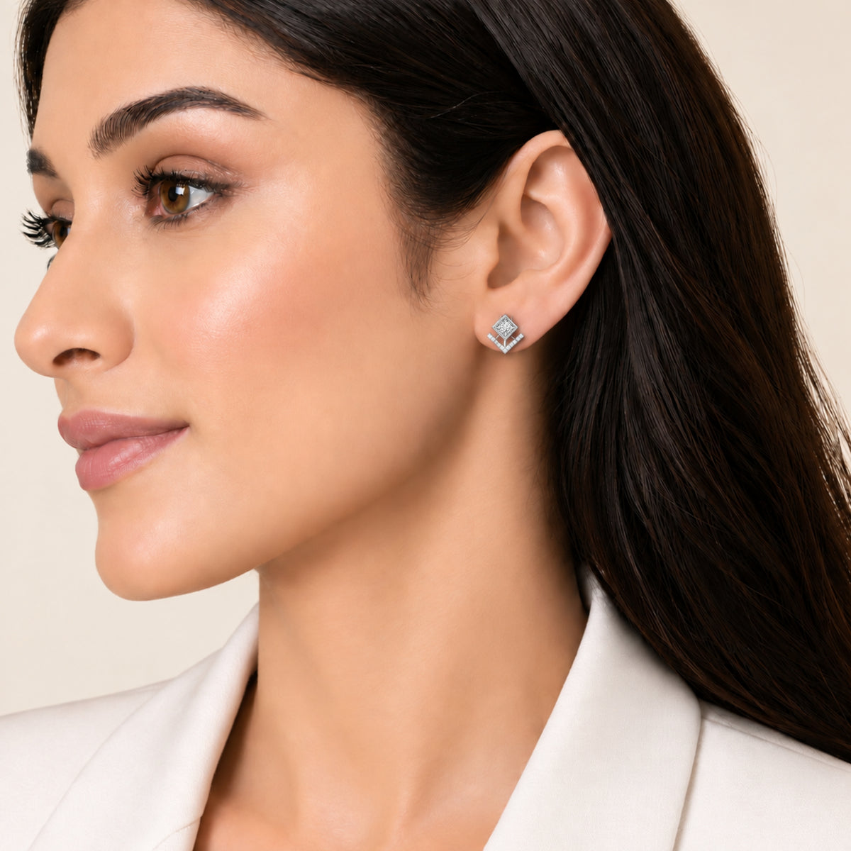 Veyra Geometric Diamond Rhodium Plated 925 sterling silver Stud