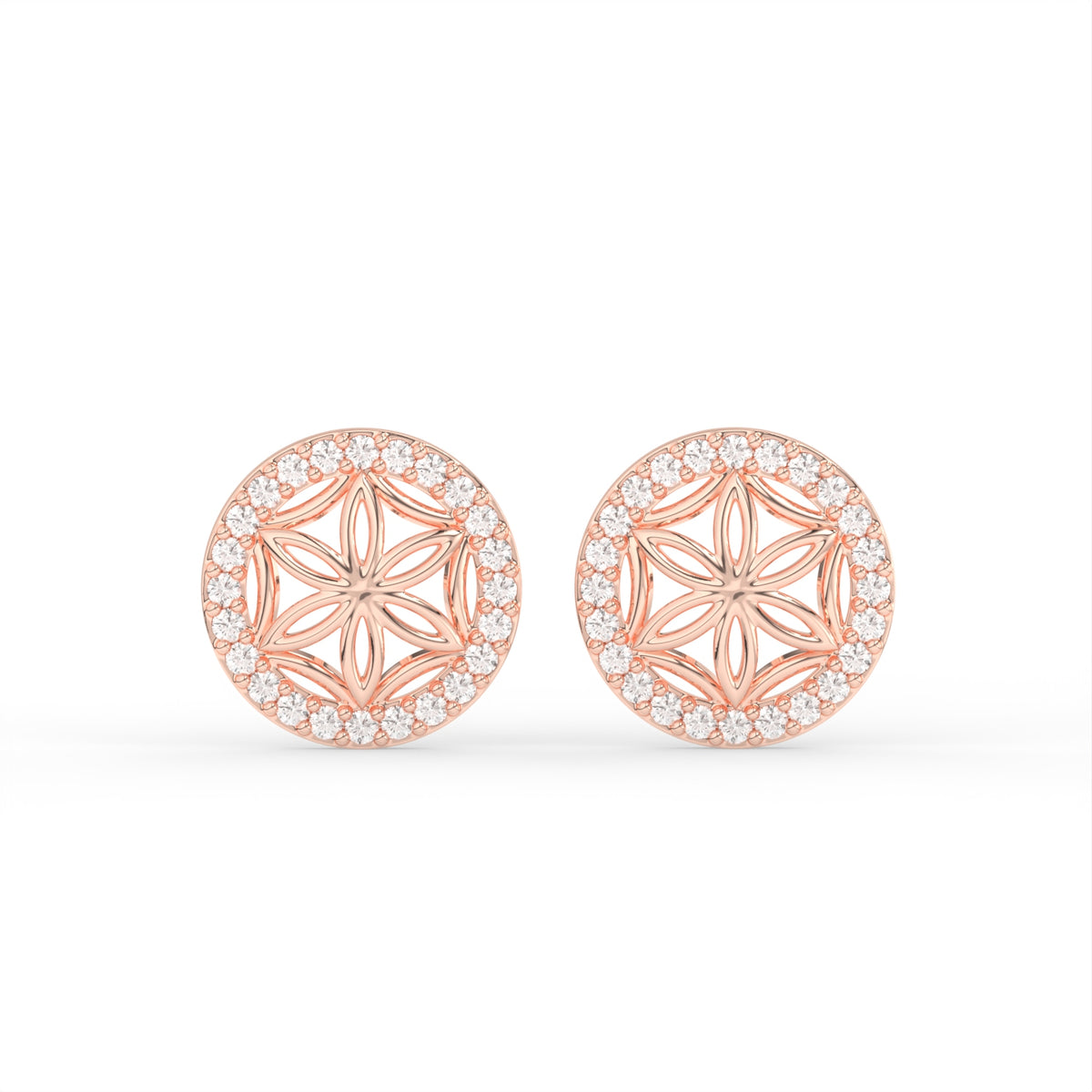 Graceful Floral Design Sparkling Rose gold Plated 925 sterling silver Stud Earrings