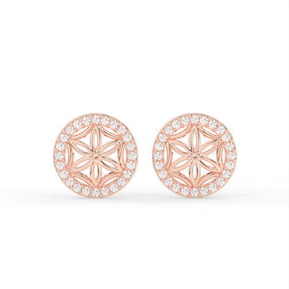 Graceful Floral Design Sparkling Rose gold Plated 925 sterling silver Stud Earrings