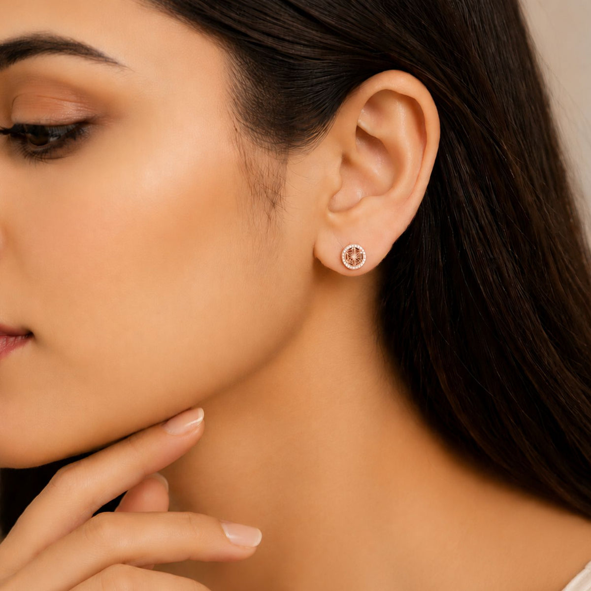 Graceful Floral Design Sparkling Rose gold Plated 925 sterling silver Stud Earrings