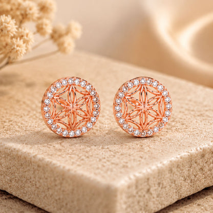 Graceful Floral Design Sparkling Rose gold Plated 925 sterling silver Stud Earrings