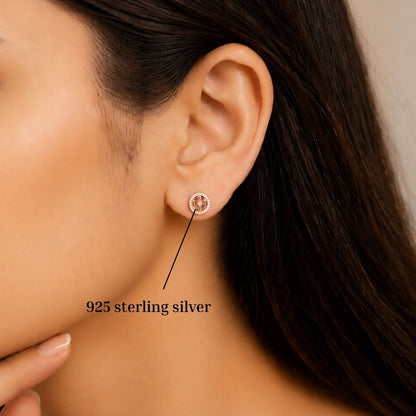 Graceful Floral Design Sparkling Rose gold Plated 925 sterling silver Stud Earrings