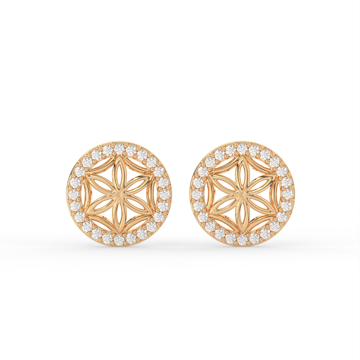 Graceful Floral Design Sparkling Gold Plated 925 sterling silver Stud Earrings