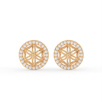 Graceful Floral Design Sparkling Gold Plated 925 sterling silver Stud Earrings