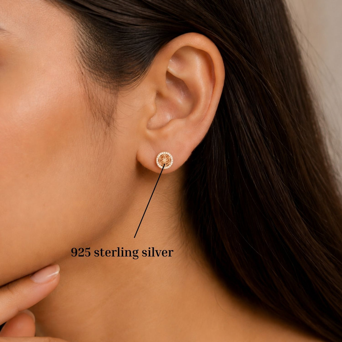 Graceful Floral Design Sparkling Gold Plated 925 sterling silver Stud Earrings