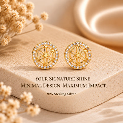 Graceful Floral Design Sparkling Gold Plated 925 sterling silver Stud Earrings