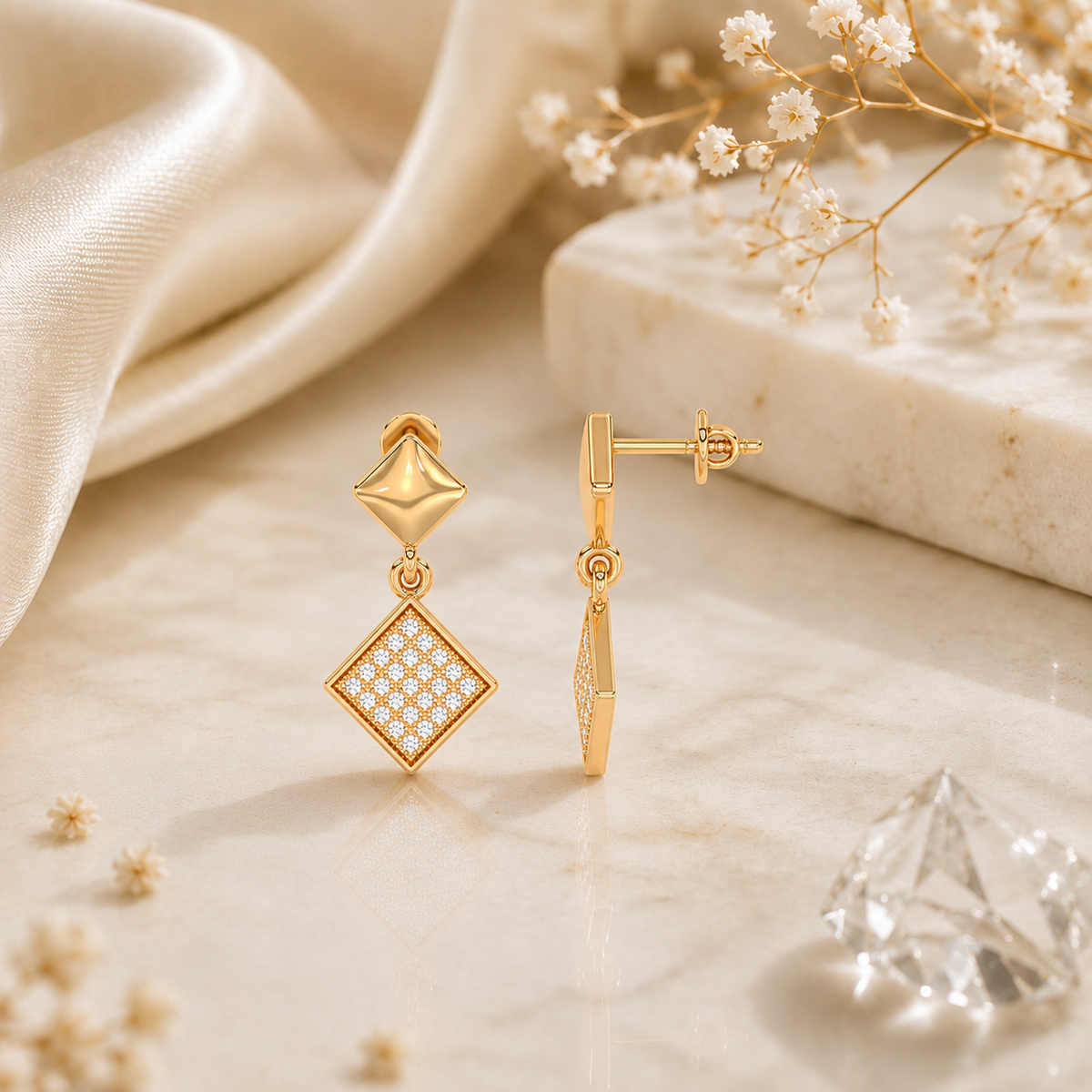 Veyra Geometric Diamond Gold Plated 925 sterling silver Drop Earrings