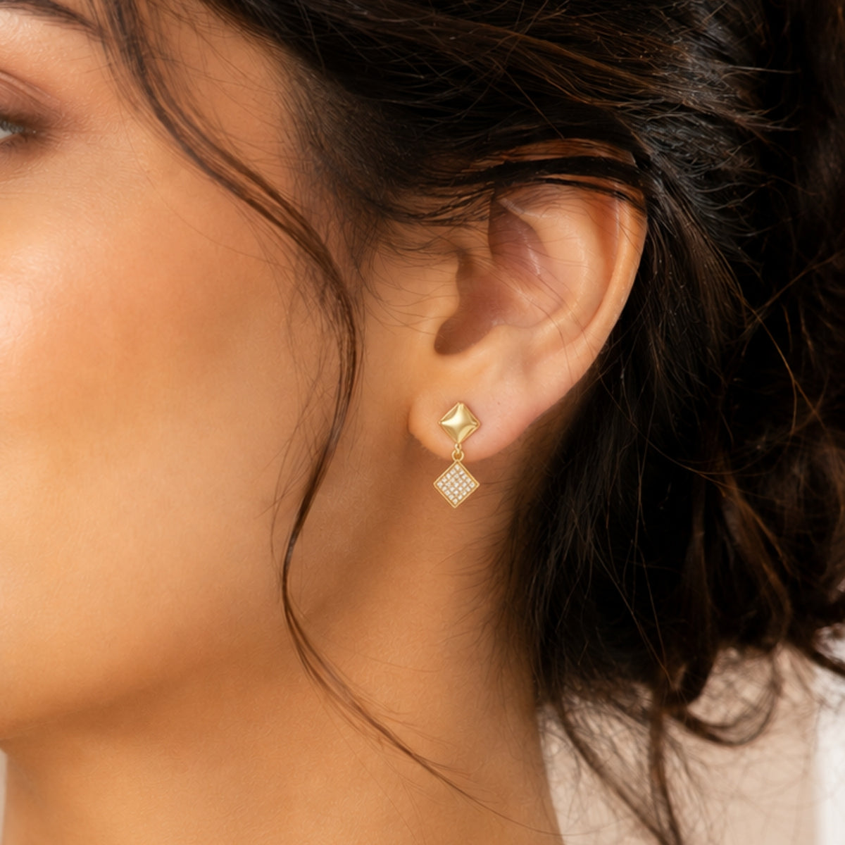 Veyra Geometric Diamond Gold Plated 925 sterling silver Drop Earrings
