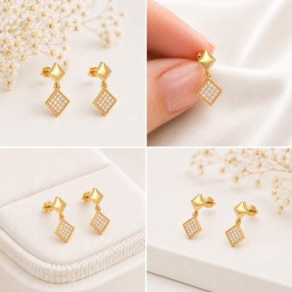 Veyra Geometric Diamond Gold Plated 925 sterling silver Drop Earrings