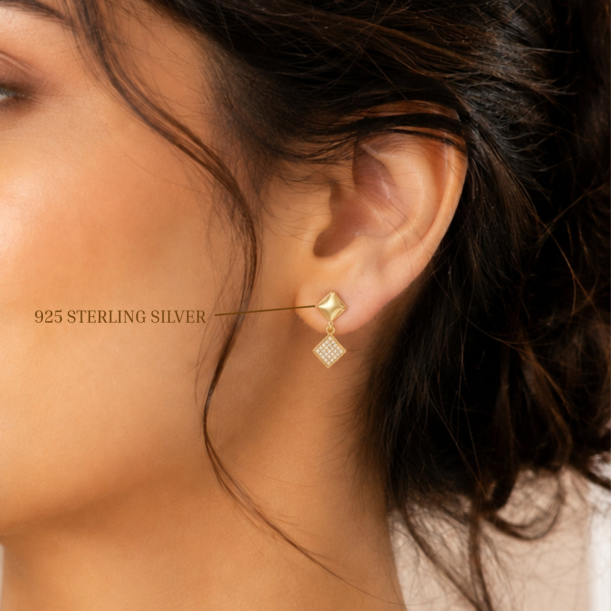Veyra Geometric Diamond Gold Plated 925 sterling silver Drop Earrings