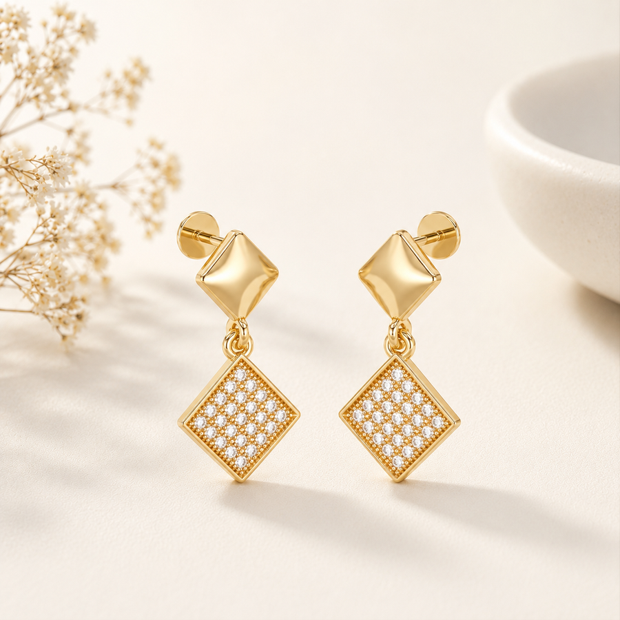 Veyra Geometric Diamond Gold Plated 925 sterling silver Drop Earrings