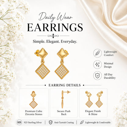 Veyra Geometric Diamond Gold Plated 925 sterling silver Drop Earrings