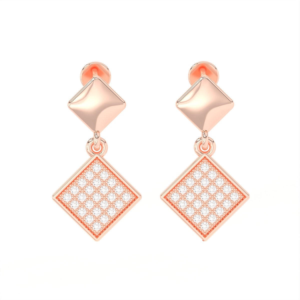 Veyra Geometric Diamond Rose Gold Plated Drop Earrings