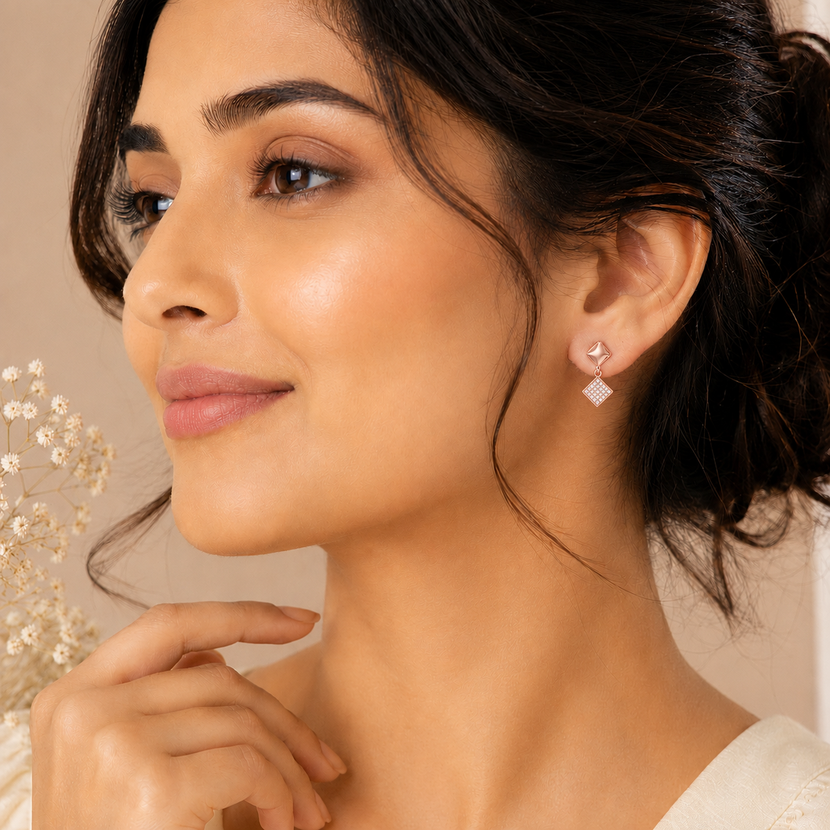 Veyra Geometric Diamond Rose Gold Plated Drop Earrings