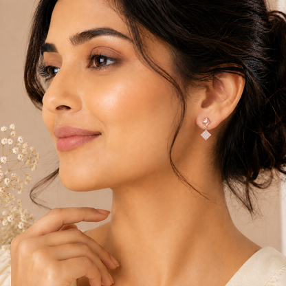 Veyra Geometric Diamond Rose Gold Plated Drop Earrings