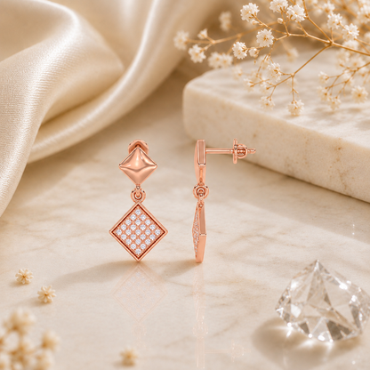 Veyra Geometric Diamond Rose Gold Plated Drop Earrings