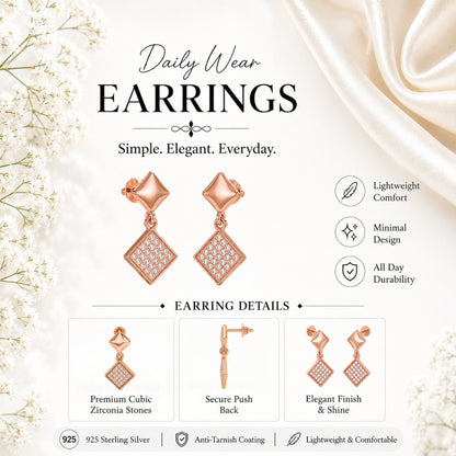 Veyra Geometric Diamond Rose Gold Plated Drop Earrings