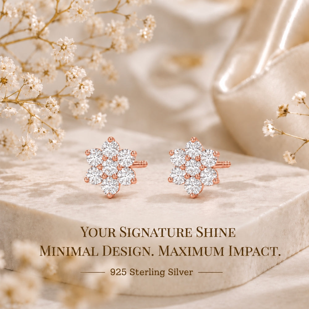 Eternal Crystal Blossom Rose Gold Plated 925 sterling silver Studs