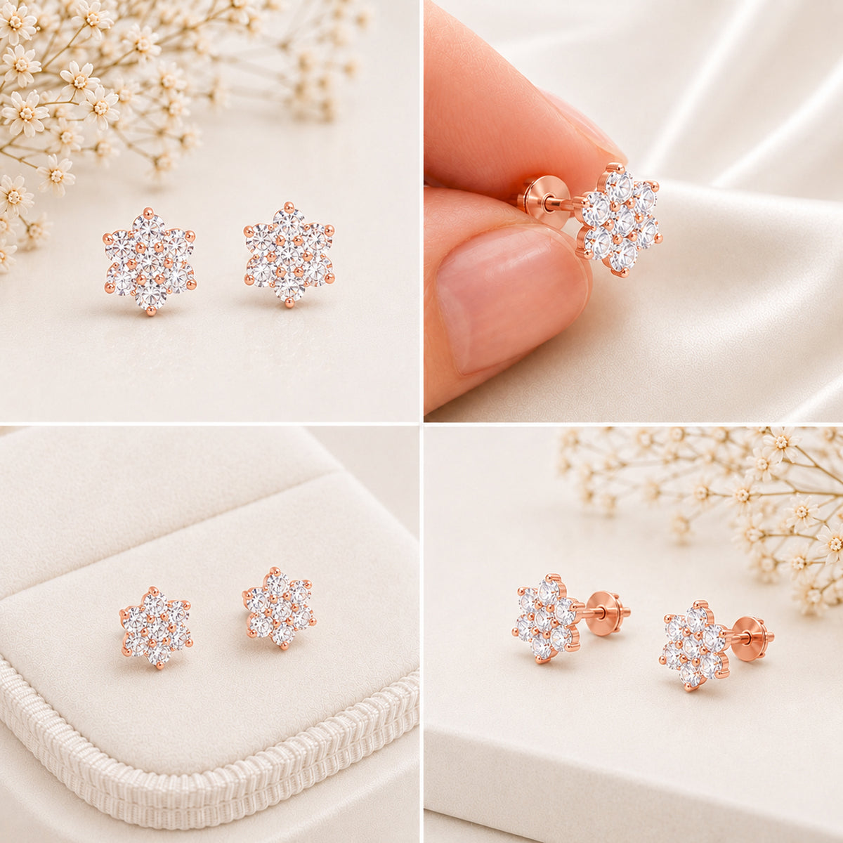 Eternal Crystal Blossom Rose Gold Plated 925 sterling silver Studs