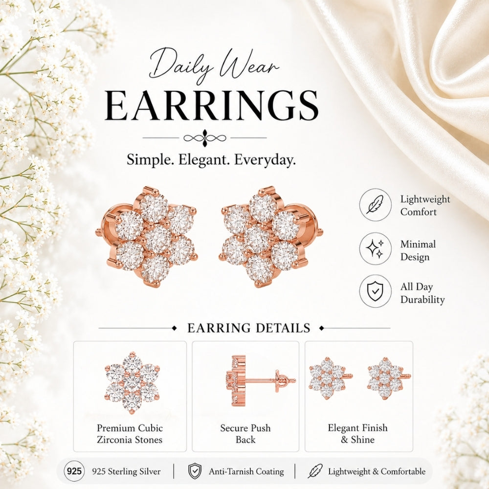 Eternal Crystal Blossom Rose Gold Plated 925 sterling silver Studs