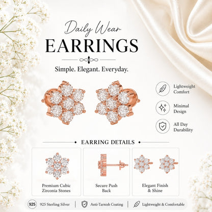 Eternal Crystal Blossom Rose Gold Plated 925 sterling silver Studs