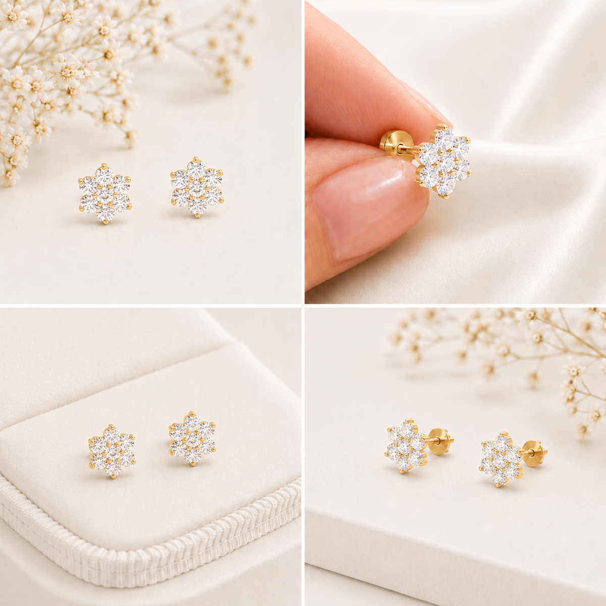 Eternal Crystal Blossom Gold Plated 925 sterling silver Studs
