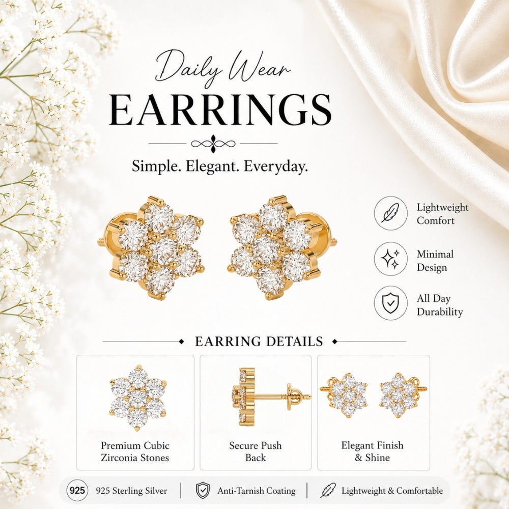 Eternal Crystal Blossom Gold Plated 925 sterling silver Studs