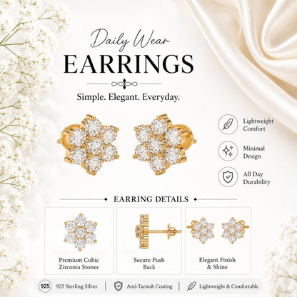 Eternal Crystal Blossom Gold Plated 925 sterling silver Studs