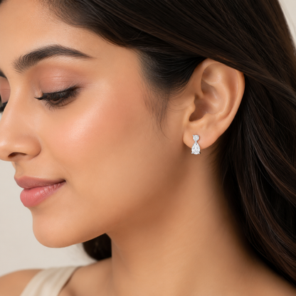 Elara Duo Drop Rhodium Plated 925 Sterling Silver Studs