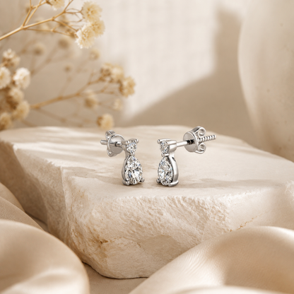 Elara Duo Drop Rhodium Plated 925 Sterling Silver Studs
