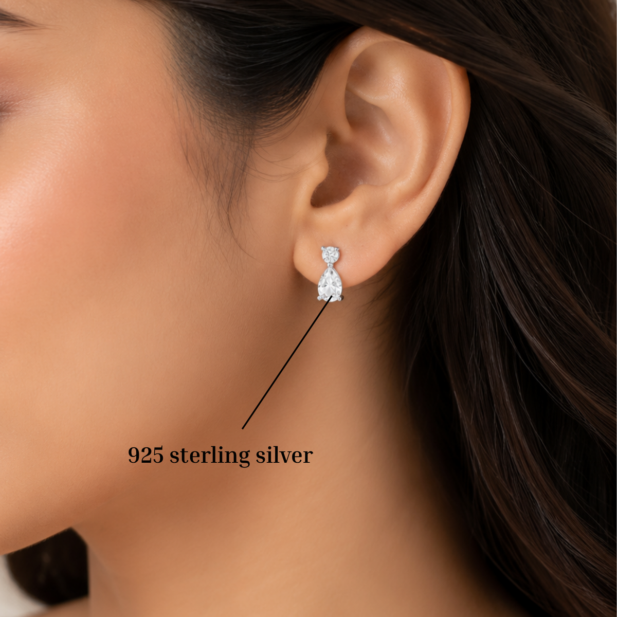 Elara Duo Drop Rhodium Plated 925 Sterling Silver Studs
