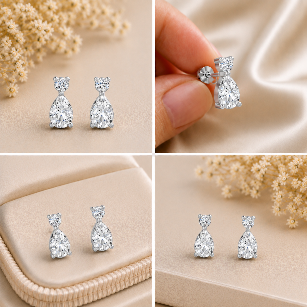Elara Duo Drop Rhodium Plated 925 Sterling Silver Studs