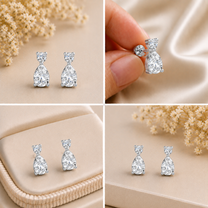Elara Duo Drop Rhodium Plated 925 Sterling Silver Studs