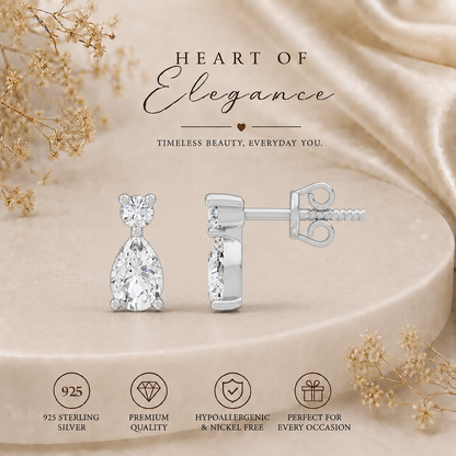 Elara Duo Drop Rhodium Plated 925 Sterling Silver Studs
