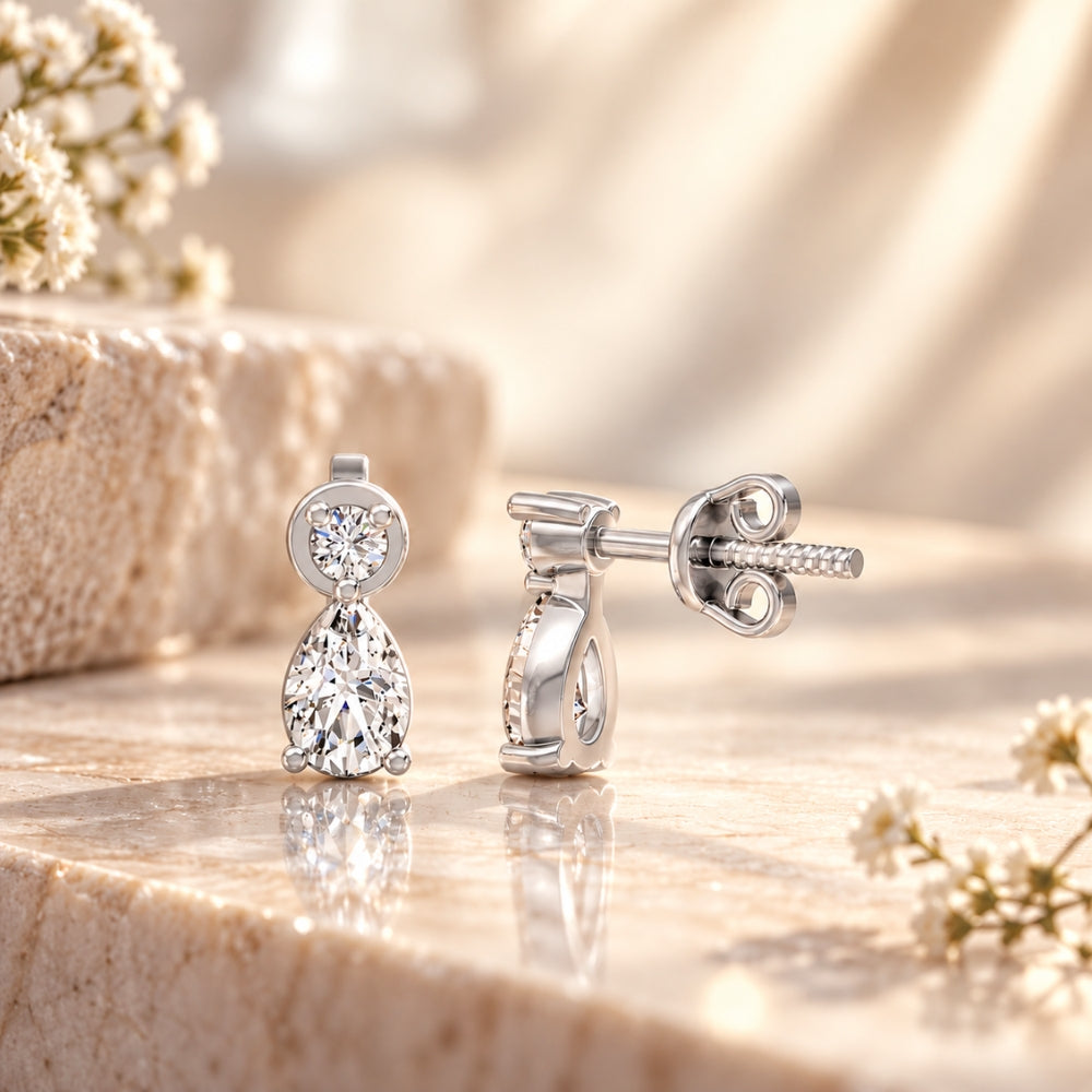 Elara Duo Drop Rhodium Plated 925 Sterling Silver Studs