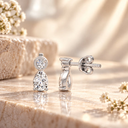 Elara Duo Drop Rhodium Plated 925 Sterling Silver Studs