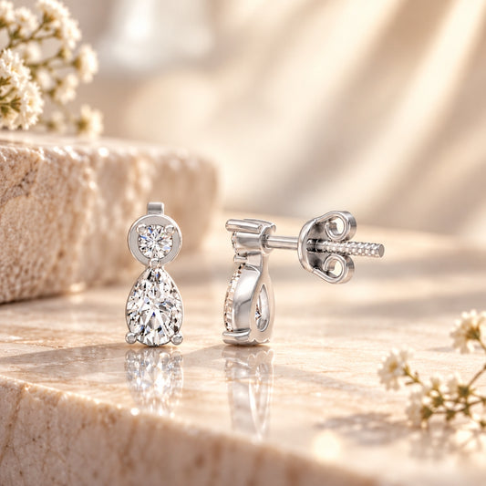 Elara Duo Drop Rhodium Plated 925 Sterling Silver Studs