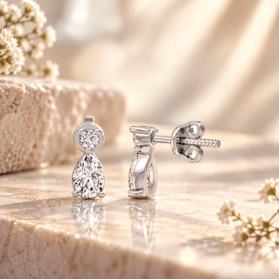 Elara Duo Drop Rhodium Plated 925 Sterling Silver Studs