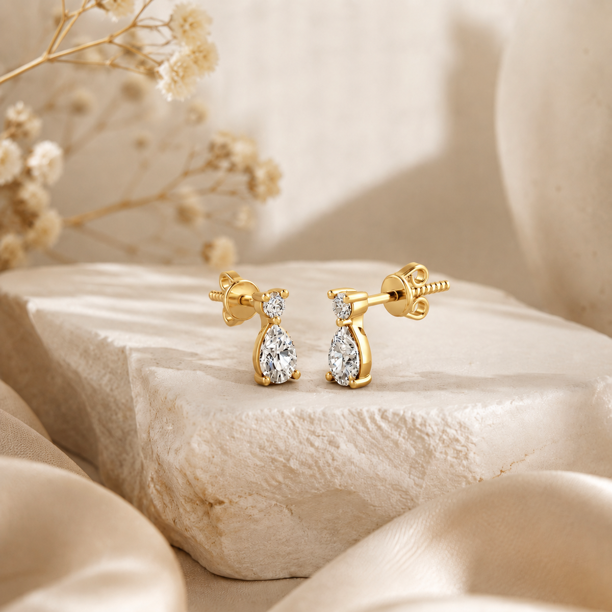 Elara Duo Drop Gold Plated 925 Sterling Silver Studs