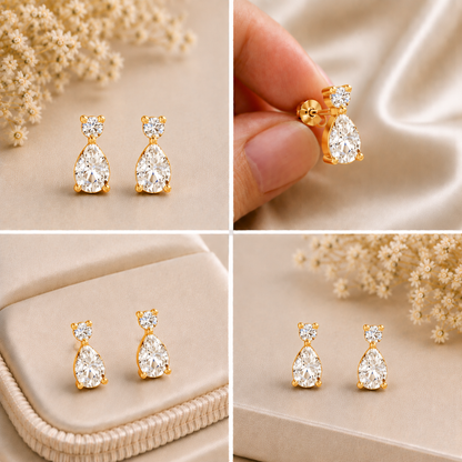 Elara Duo Drop Gold Plated 925 Sterling Silver Studs