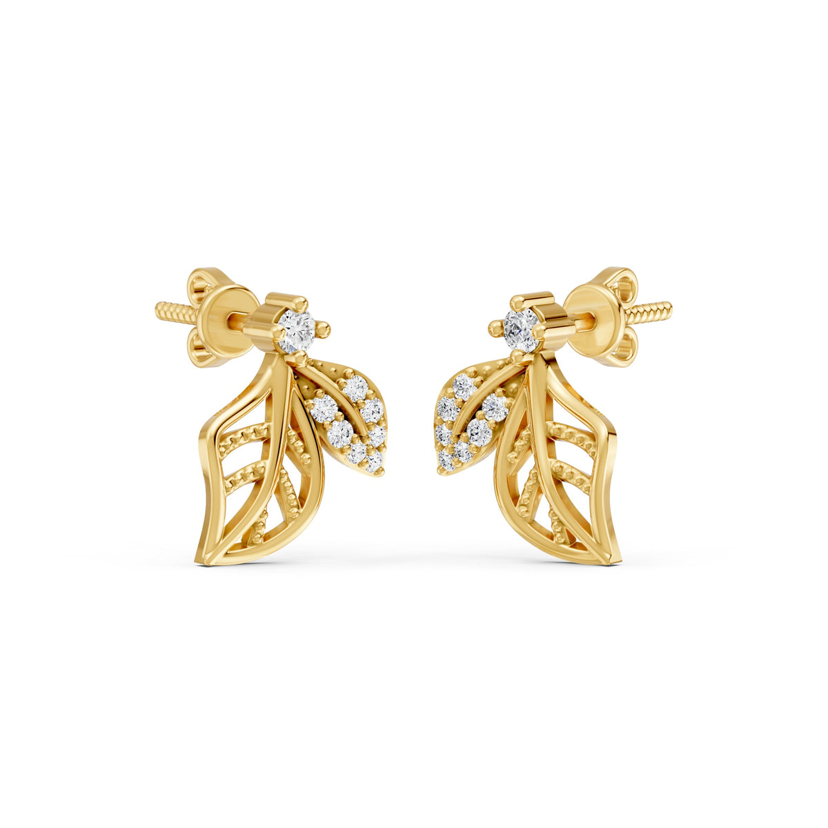 Elara Diamond Leaf Gold Plated 925 Sterling silver Studs
