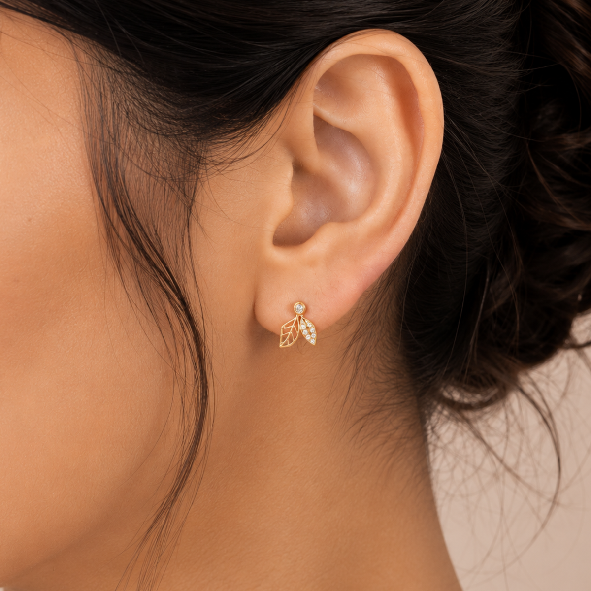 Elara Diamond Leaf Gold Plated 925 Sterling silver Studs
