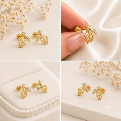 Elara Diamond Leaf Gold Plated 925 Sterling silver Studs