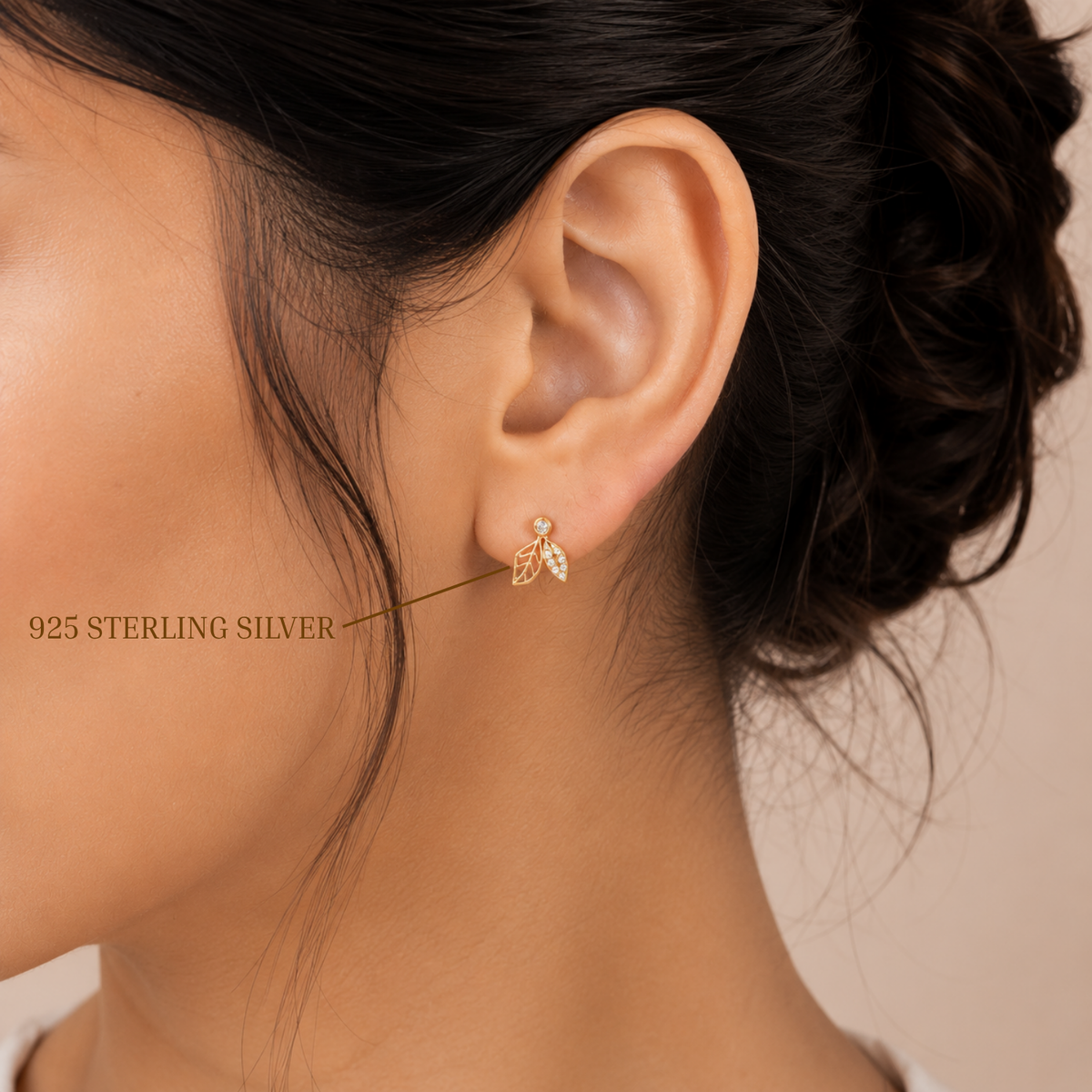 Elara Diamond Leaf Gold Plated 925 Sterling silver Studs