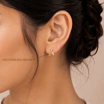 Elara Diamond Leaf Gold Plated 925 Sterling silver Studs