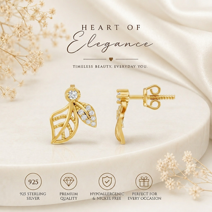 Elara Diamond Leaf Gold Plated 925 Sterling silver Studs